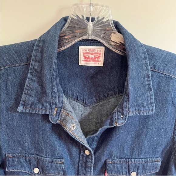 Levi's Larissa western shirt blue denim short sleeves dark wash snaps - Picture 4 of 8